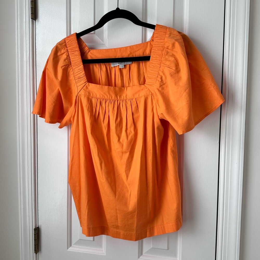 Loft Orange Flutter Sleeve Square Neck Top Size S